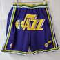 Vintage Just Don Utah Jazz 1993-94 Purple/Yellow NBA Basketball Shorts M image number 1