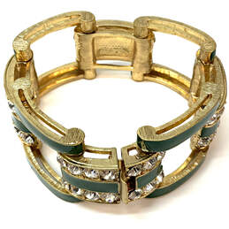 Designer J. Crew Gold-Tone Green Enamel Rhinestone Wide Bangle Bracelet alternative image