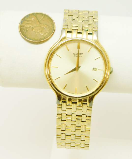 Buy the Vintage Seiko Quartz 7N29-6411 Gold Tone Stainless Steel Calendar  Mens Dress Watch | GoodwillFinds