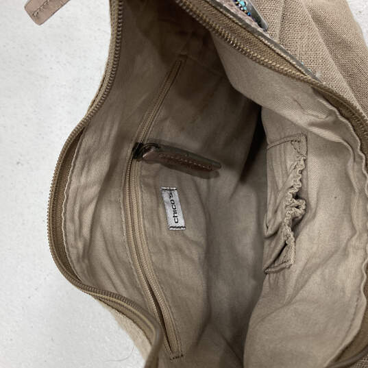 Womens Beige Beaded Inner Pocket Leather Shoulder Strap Zipper Hobo Bag image number 4