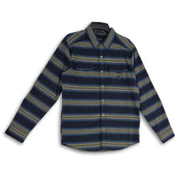 Mens Blue Brown Spread Collar Long Sleeve Flap Pocket Button-Up Shirt Sz M