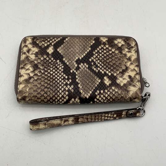 Michael Kors Womens Brown Snakeskin Print Zipper Clutch Zip-Around Wallet image number 2