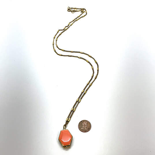 Designer J. Crew Gold-Tone Orange Enamel Crystal Cut Stone Pendant Necklace image number 2