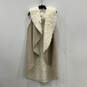Womens Beige Sleeveless Fur Trim Open Front Cardigan Vest One Size image number 1