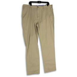 NWT Mens Beige Flat Front Pockets Stretch Classic Fit Chino Pants Sz 40T/36