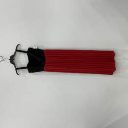 NWT Womens Black Red Sleeveless Wide Strap Pleated Sweatheart Neck Maxi Dress Size 4