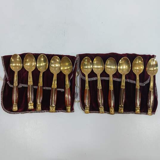 11 Thai Brass and Teak Wood Spoons w/Wrap image number 2