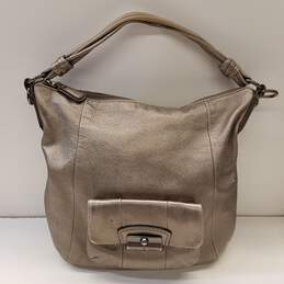 COACH 14783 Kristin Gray Metallic Leather Medium Tote Bag