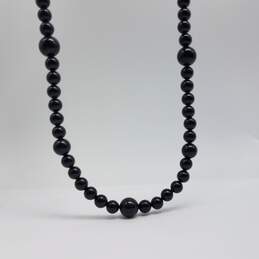 Sterling Silver Onyx Bead 29 1/2 Inch Toggle Necklace 81.3g