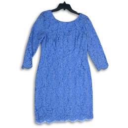 Adrianna Papell Womens Light Blue Round Neck Back-Zip Sheath Dress Size 14