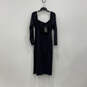 NWT Womens Navy Blue Puff Sleeve Tie Front Midi Bodycon Dress Size 16 image number 1