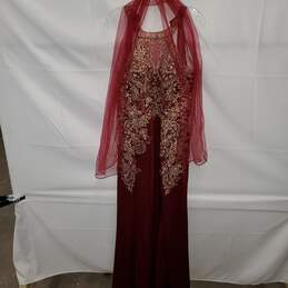 Let's Embroidered Sleeveless Long Zip Back Dress W/Sash Size 3XL