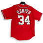 Mens Red Washington Nationals Bryce Harper #34 MLB Baseball Jersey Size L image number 2
