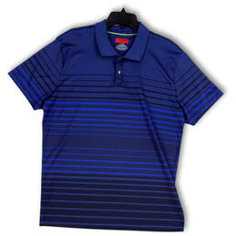 Mens Blue Striped Long Sleeve Stretch Collared Golf Polo Shirt Size XL