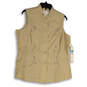 NWT Womens Beige Sleeveless Pockets Embroidered Linen Vest Size Large image number 1