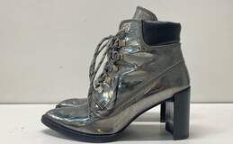 Stuart Weitzman X Gigi Hadid Patent Leather Ankle Boots Silver Metallic 5