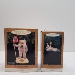 Lot of 2 Hallmark Keepsake Ornaments: Space Shuttle and The Eagle Has Landed
