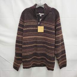 NWT Indigo Palms WM's Merino Wool Blend Half Zip Brown Striped Sweater Size XL