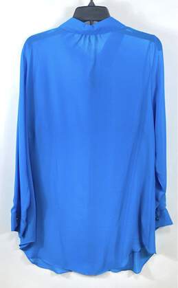 BCBGMAXAZRIA Women Blue Sheer Long Sleeve Button Up Blouse XL alternative image