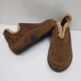 Mn Sorel Manawan Brown Suede Moccasin Style Slippers Siz 12