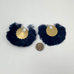 Designer Kate Spade Gold-Tone Blue Feather Fashion Post Back Hoop Earrings alternative image