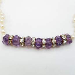 14K Gold Amethyst FW Pearl Crystal 17in Necklace 13.7g