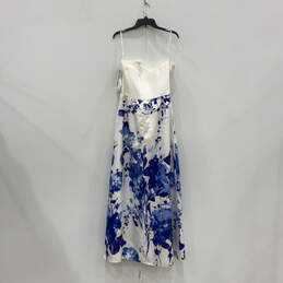 Womens White Blue Floral Strapless Bridesmaids Ball Gown Dress Size 12