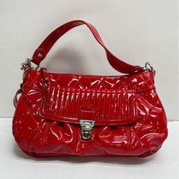 Coach Poppy Quilted Patent Leather Satchel Crossbody Red