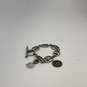 Designer Lucky Brand Silver-Tone Peace Sign Toggle Flower Charm Bracelet image number 3