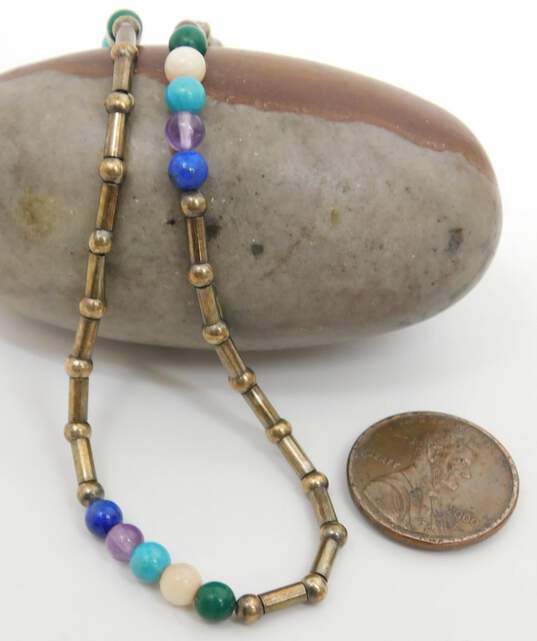 Carolyn Pollack Relios 925 Southwestern Lapis Lazuli Amethyst Turquoise Malachite & Coral Ball & Bar Beaded Anklet 4.7g image number 2