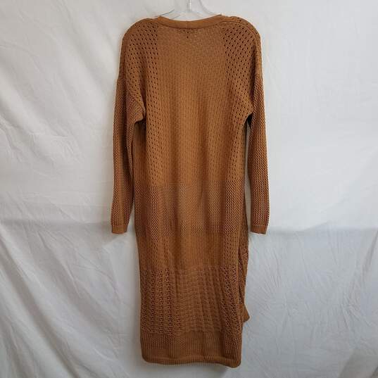 Dark orange open front duster knit pointelle cardigan S image number 2