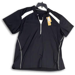 NWT Womens Black White Quarter Zip Collared Short Sleeve Polo Shirt Size 3X