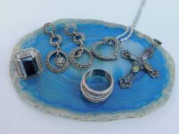 Judith Jack & 925 Topaz Amethyst Citrine & Peridot Cross & Marcasite Heart Pendants Necklace Circles Earrings & Hematite & Band Rings 33.7g