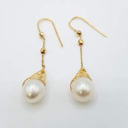 14K Gold FW Pearl 2in Drop Earrings 4.2g