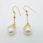 14K Gold FW Pearl 2in Drop Earrings 4.2g image number 1
