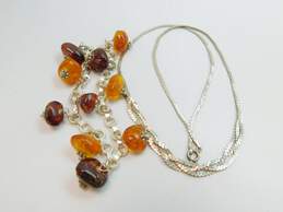 Artisan 925 Amber Bracelet & Braided Serpentine Chain Necklace 24.3g alternative image