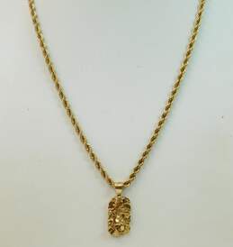 14K Yellow Gold Nugget Pendant On Chunky Rope Chain Necklace 31.8g
