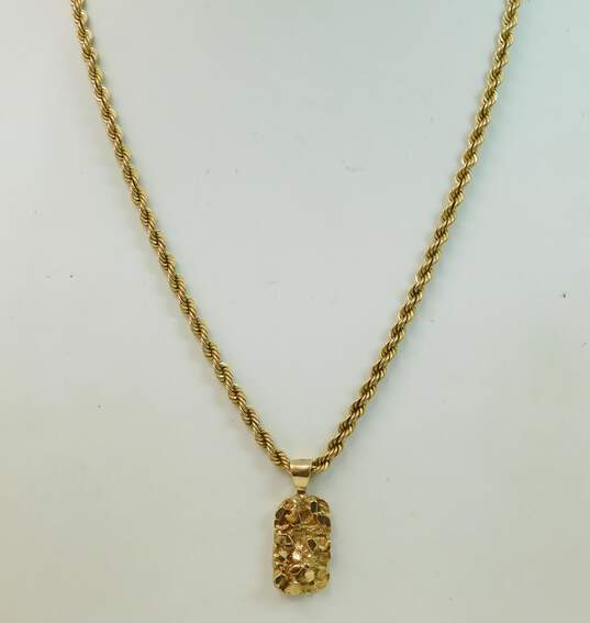 14K Yellow Gold Nugget Pendant On Chunky Rope Chain Necklace 31.8g image number 1