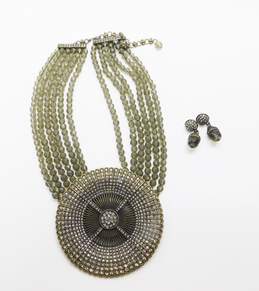 Heidi Daus Swarovski Crystal Belgium Disc Statement Necklace & Earrings Set 236.2g