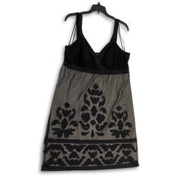 Womens Black Gray Embroidered Sleeveless V-Neck Stretch Mini Dress Size XL