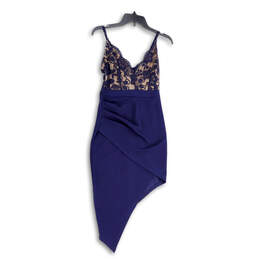 Womens Blue V-Neck Lace Spaghetti Strap Asymmetric Hem Bodycon Dress Size S