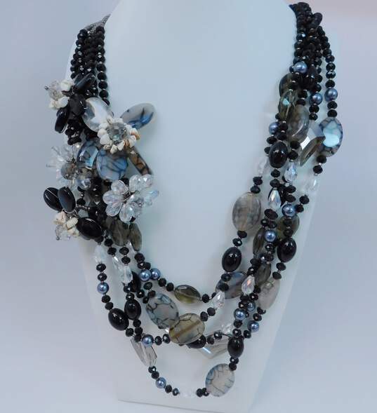 Artisan Silver Tone Agate, Aurora Borealis & Faux Pearl Multi Strand Statement Necklace image number 3