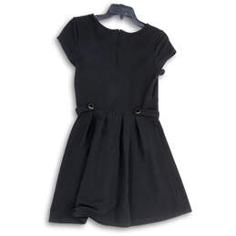 Womens Black Round Neck Short Sleeve Knee Length Fit &  Flare Dress Size 7 alternative image