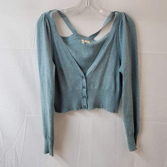 Anthropologie Moth Blue Cropped Button Up Cardigan Size M image number 1