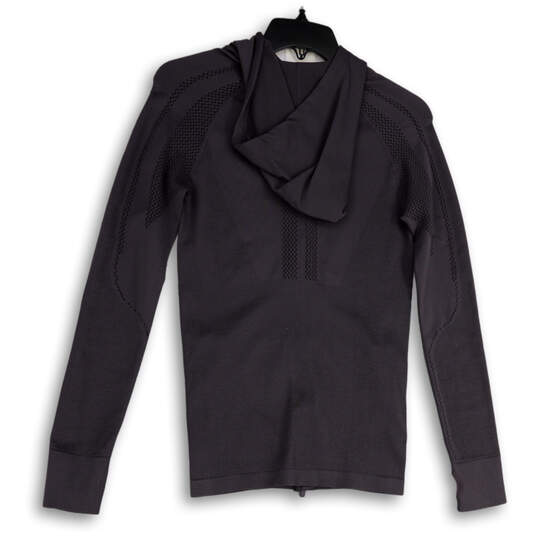 Womens Gray Long Sleeve Hooded Thumb Hole Pockets Full-Zip Jacket Size S image number 2