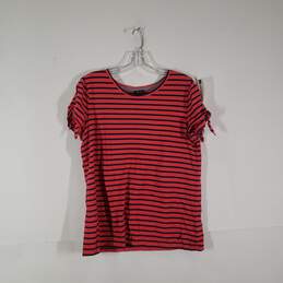Womens Striped Cotton Short Sleeve Round Neck Pullover T-Shirt Large