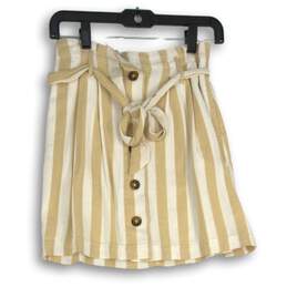 Hollister Womens Tan White Striped Button Front Belted Short A-Line Skirt XS