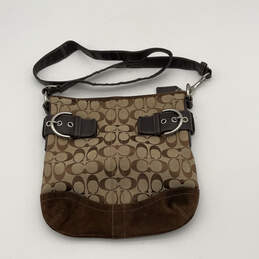 Womens Brown Signature Print Detachable Strap Crossbody Bag Purse