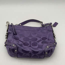 Womens Purple Signature Print Detachable Strap Logo Charm Shoulder Bag Purse alternative image