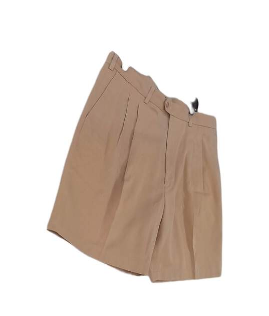 Mens Tan Slash Pockets Pleated Front Chino Golf Shorts image number 2